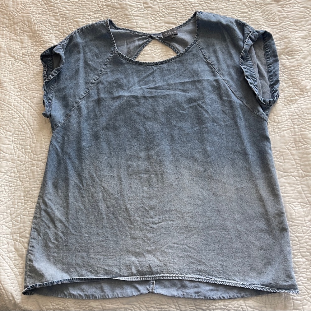 Market & Spruce Blue Ombré Chambray Top XL